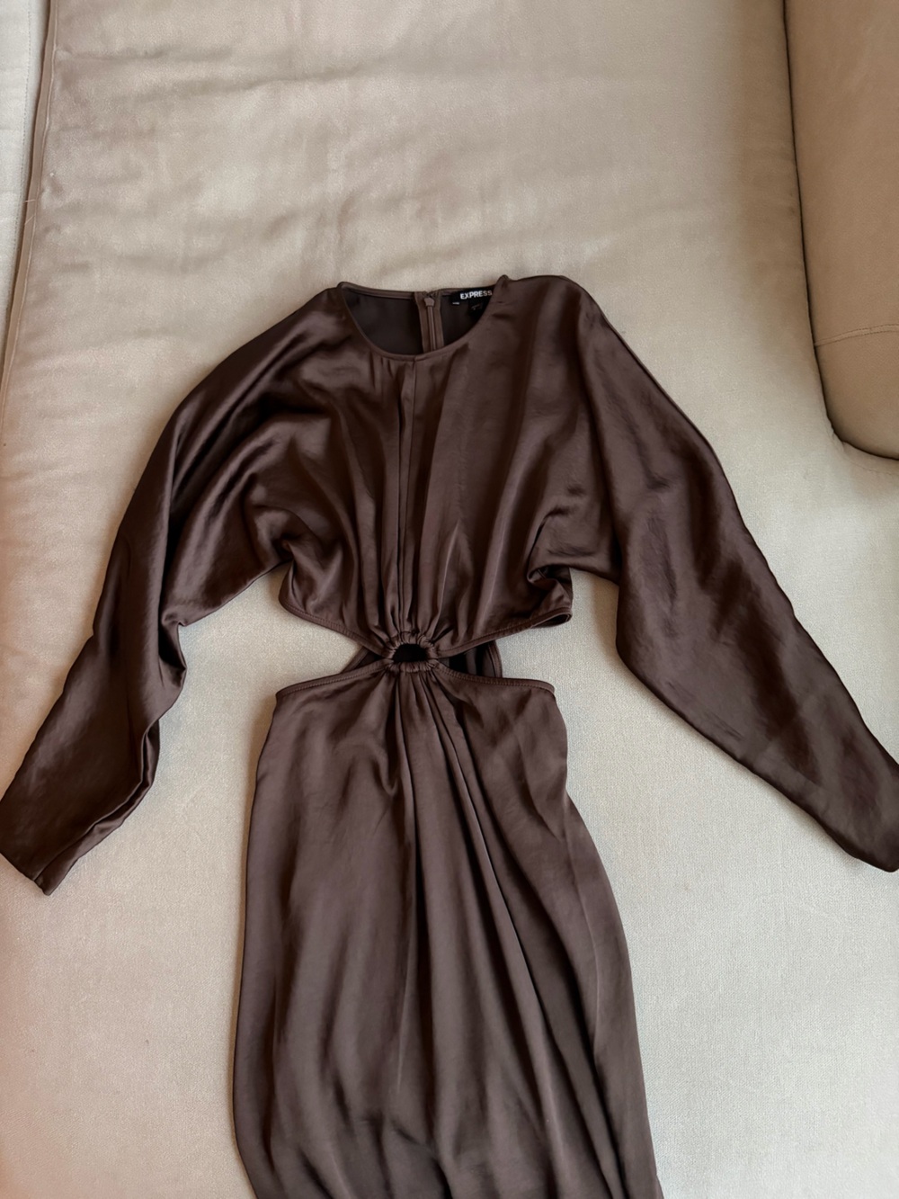 Express Brown Cutout Satin Maxi Dress